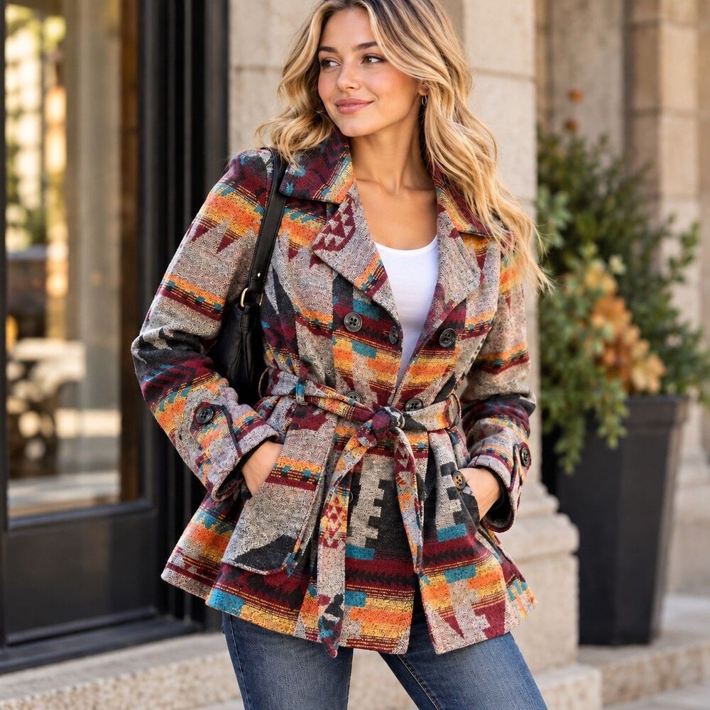 Jolt Vintage Aztec/Western Boho Print Peacoat Sz Small Southwestern Cowgirl EUC